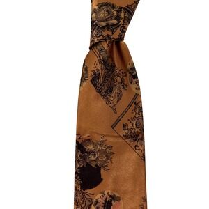 Picasso Vintage Gold Jagad Silk Hand Made Necktie Print Floral Crest Pattern 54"